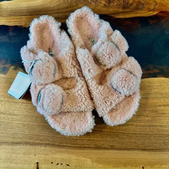 NWT Papillio Birkenstock Arizona Big Buckle Teddy Platform Crystal Rose Size 37 - Picture 7 of 9